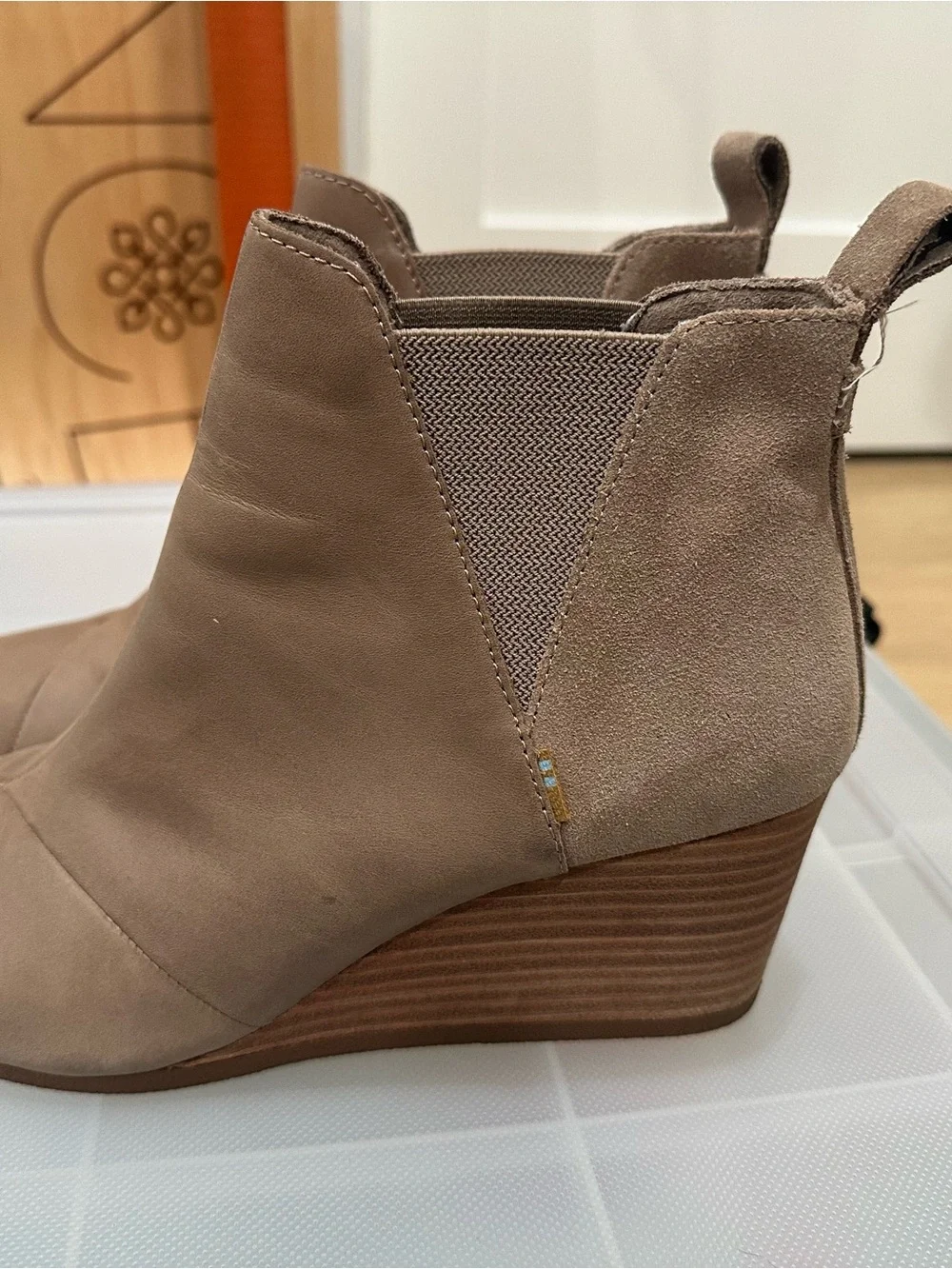 Toms Taupe Leather Wedge Ankle Boots